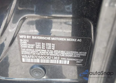 2013 BMW 535I from USA, damaged, VIN WBAFR7C56DC821363